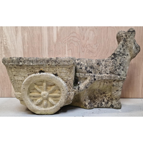 435 - A Donkey & Cart stone garden ornament/planter. Dimensions(cm) H34, L55, W25.