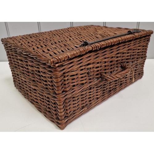 460 - A mixed lot of vintage items. To include a wicker picnic basket, cribbage board, letter holder, hair... 