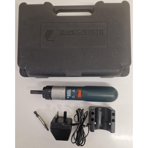 473 - A cased Black & Decker rechargeable screwdriver. Complete with charger. PAT test pass & functionalit... 