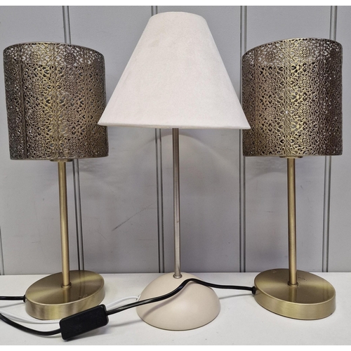 478 - A pair of contemporary table lamps, together with another single lamp. PAT test passes & functionali... 