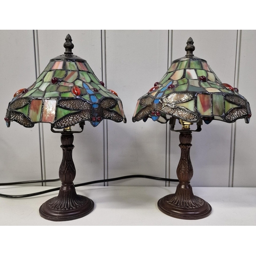 508 - A pair of stunning, Tiffany-style dragonfly lamps. PAT test passes & functionality tests indicate in... 