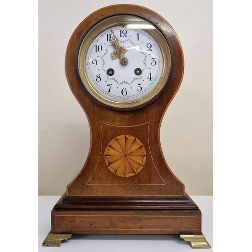 612 - A fine Edwardian inlaid mahogany balloon mantel clock, made by 'R. Stewart, Glasgow'. Enamel dial, c... 