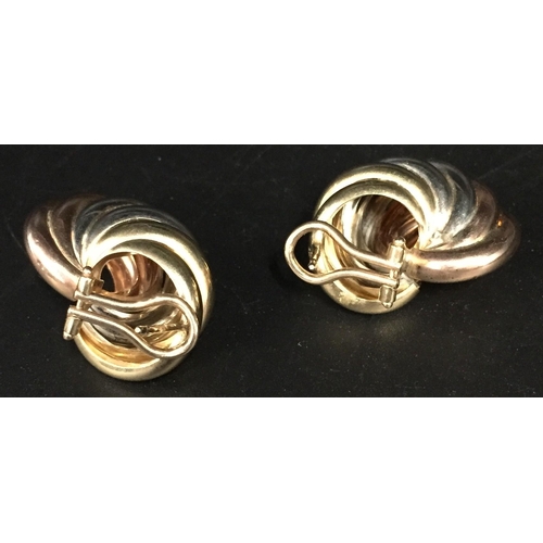 639 - A hallmarked 9ct gold, interlocking hoop design pair of earrings. Weight approx. 9.5g.