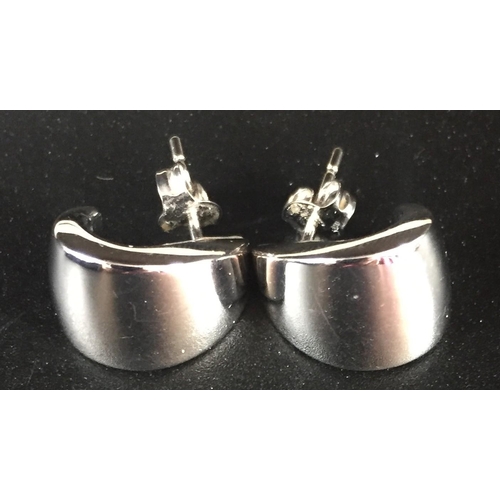 656 - A pair of 18ct white gold semi-hoop earrings (weight approx. 2.5g), together with a pair of 9ct gold... 