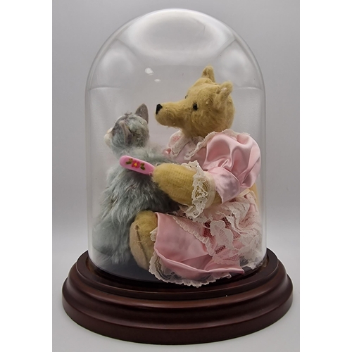 746 - A dome-cased pair of handmade bears, by Sylvia Bance, entitled 'Florence & Fluff. Limited edition 7/... 