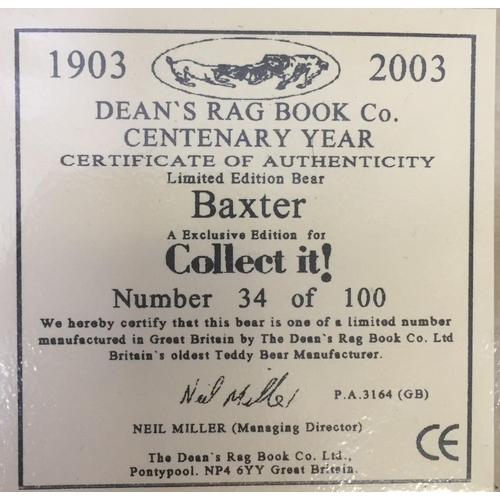 843 - Dean's Rag Book Company 'Baxter' bear.  Golden mohair with accompanying, matching ribbon, from 2003.... 