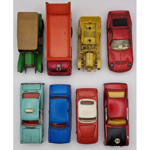 859 - A mixed lot of eight playworn diecast vehicles. All unboxed except Dinky 213 Ford Capri Rally Car, w... 