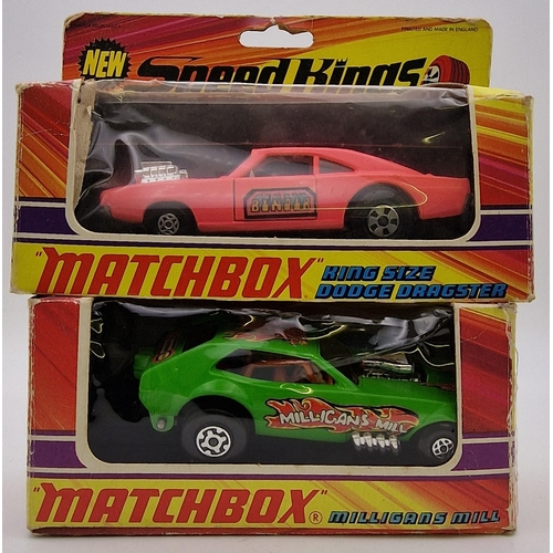 871 - A duo of original, boxed 'Matchbox models - King Size Dodge Dragster & Milligans Mill', model no's K... 