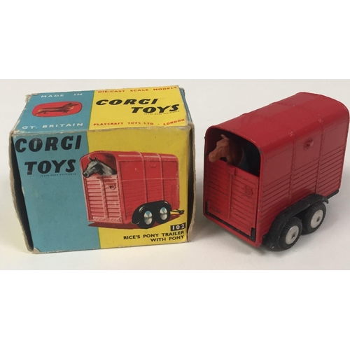 881 - Corgi 102 - 'Rice's Pony Trailer With pony'. Complete with original box.