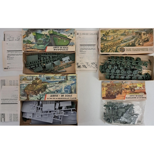 886 - A collection of six unmade Airfix military model kits. To include Matador & 5.5 Gun; Tank Transporte... 