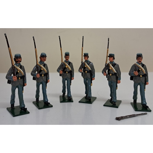 892 - A boxed set of six US Civil War Confederate marching soldiers. Hand-painted by 'Fusilier Miniatures'... 