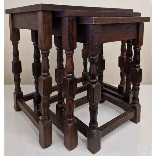 3 - A vintage, oak nest of three tables. Largest dimensions(cm) H46, W48, D33.