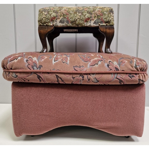 86 - A vintage fabric footstool, together with a smaller tapestry stool. Respective dimensions(cm) H42/26... 