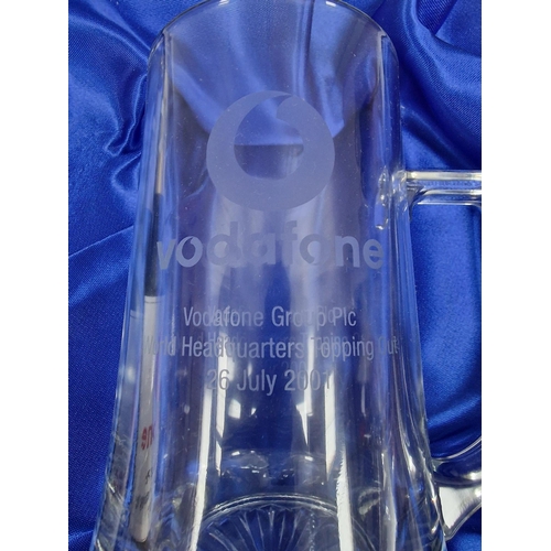 201 - A pair of promotional, beer & glass tankard sets, by Vodafone, dated 26 July 2001.