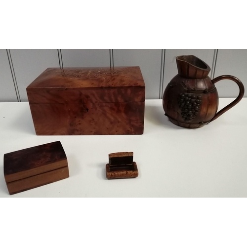 409 - A mixed lot, to include a burr walnut jewellery box with mother of pearl inlay, trinket box, snuff b... 