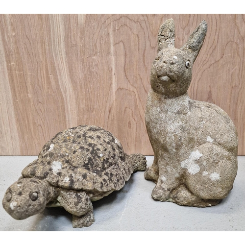 434 - Tortoise & Hare stone garden ornaments. Respective dimensions(cm) H13/29, L30/13, W16/16.