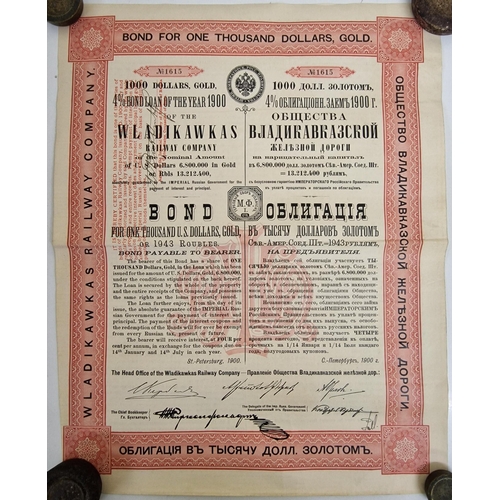 580 - A collection of six Russian Bearer Bonds, dated between 1894 & 1914, together with a copy of the 197... 