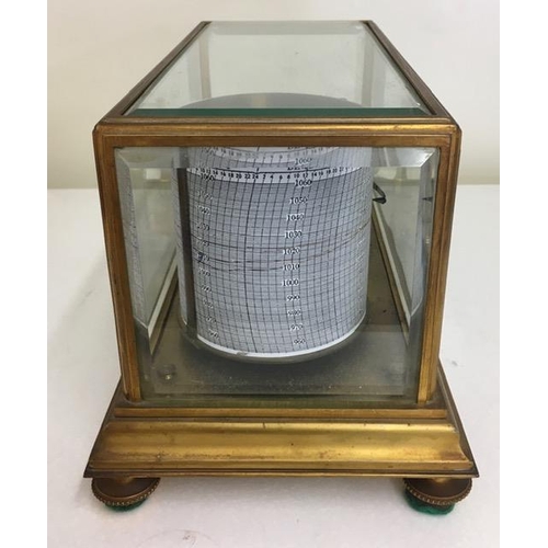 604 - A 19th century, French brass-cased barograph by 'Pertuis, Hulot, Bourgeois & Naudet', within a glaze... 