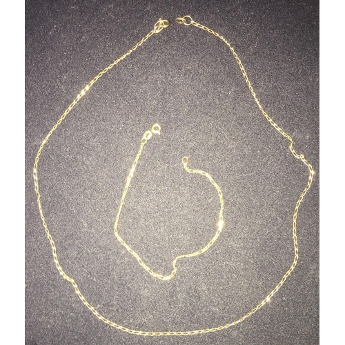 678 - A 9ct gold fine chain (clasp broken, weight approx. 1.9g), together with a similar styled 9ct gold I... 