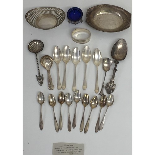 681 - A collection of European & British Silverware, along with silver-plated spoons. To include five hall... 