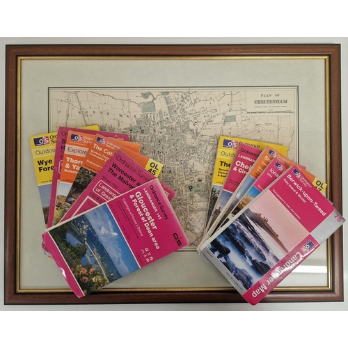 689 - A framed, original Bacon's map of Cheltenham, c.1885, together with a collection of eleven, mostly l... 