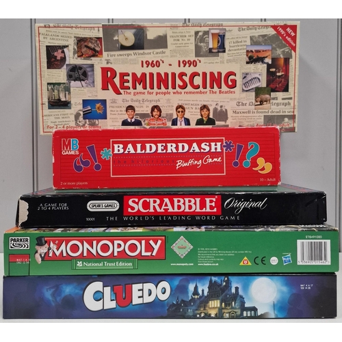 762 - A selection of five vintage board games. To include Cluedo, Monopoly (National Trust Edition), Scrab... 