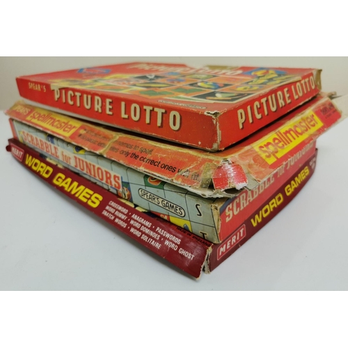 784 - A collection of four, boxed word games. To include 'Picture Lotto'; 'Scrabble for Juniors'; 'Spellma... 