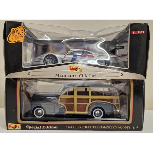 852 - A duo of boxed Maisto 1:18 scale  boxed cars. To include Mercedes CLK LM & 1948 Chevrolet Fleetmaste... 