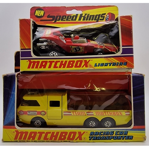 870 - A pair of original, boxed 'Matchbox models - Racing Car Transporter & Lightning Racing Car', model n... 