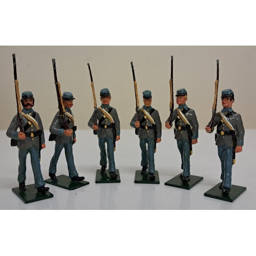 891 - A pristine/boxed set of six US Civil War Confederate marching soldiers. Hand-painted by 'Fusilier Mi... 