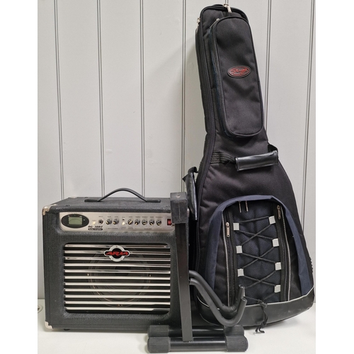 5005 - A cased Aria Pro II TA-40 hollow-body electric guitar, together with an Aria AG-30AT amplifier (PAT ... 