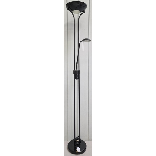 5068 - A gloss black contemporary uplighter with reading light. Height 181cm. PAT test pass & functionality... 