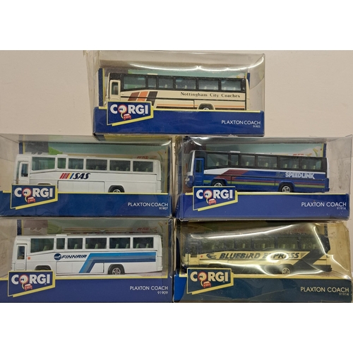 3801 - A collection of five boxed Corgi coaches (model no's 91905/91907/91909/91914(x2)), together with twe... 