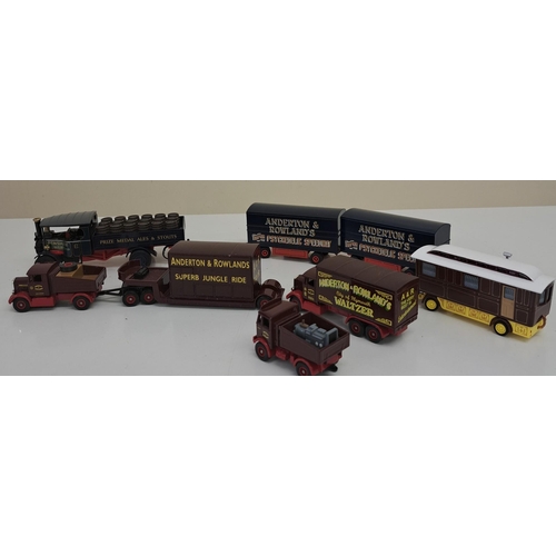 3810 - A collection of nine unboxed steam engines & circus vehicles. Makers include Corgi, Oxford Diecast &... 