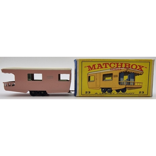 3853 - An original, boxed Lesney Matchbox Trailer Caravan, in pink, from mid 1960's. Model no.23.