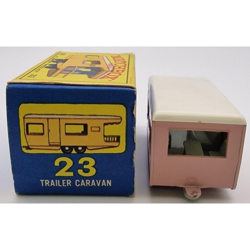 3853 - An original, boxed Lesney Matchbox Trailer Caravan, in pink, from mid 1960's. Model no.23.