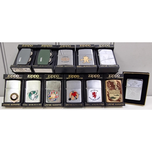 5018 - A collection of ten, mostly sport-themed,  Zippo lighters, together with a pair of Zippo greenkeeper... 