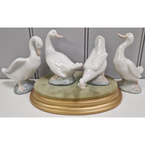 5034 - A set of four NAO Geese, together with a display plinth. Tallest 15cm.