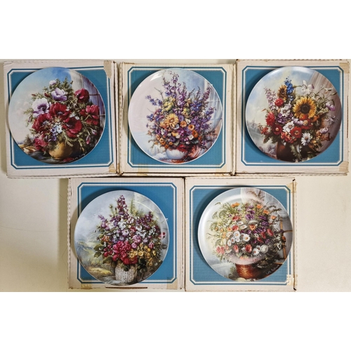 5046 - A collection of five, boxed German 'Classic Rose' collector's plates, together with a set of eight b... 