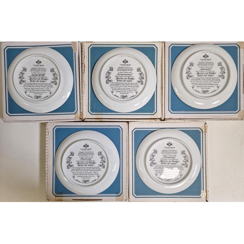 5046 - A collection of five, boxed German 'Classic Rose' collector's plates, together with a set of eight b... 