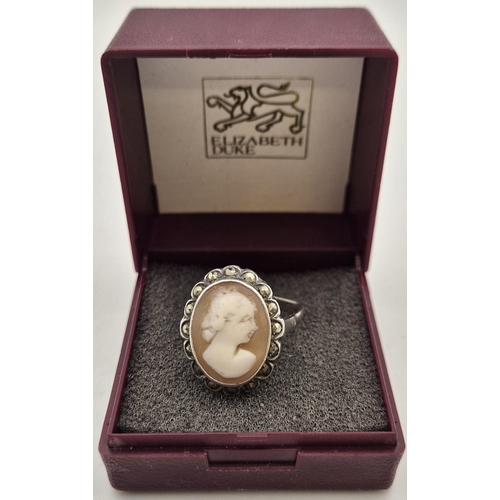 6286 - A silver thistle brooch, together with a vintage silver cameo ring (misshapen).