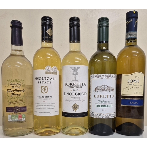 6288 - A selection of four bottles of unopened white wine, together with an unopened bottle of non-alcohol ... 