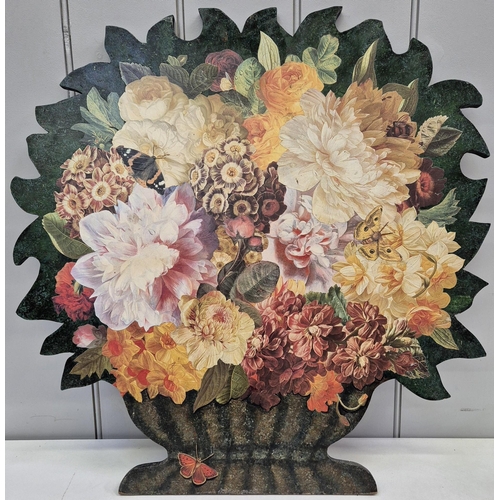 6304 - A floral painted fire screen, by J Berens, with hinged easel back. Height 62cm, width 60cm.