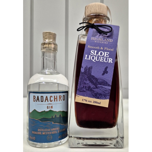 6322 - An unopened 200ml bottle of Highland Wineries Sloe Liqueur, together with an unopened 100ml bottle o... 