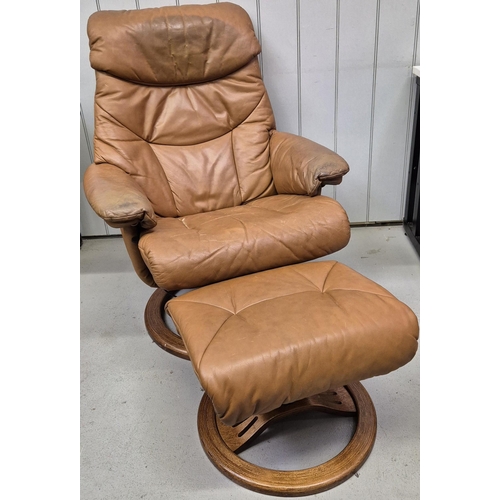 6325 - A Swedish leather stressless chair & matching footstool, by Anderssons. Respective dimensions(cm) H9... 