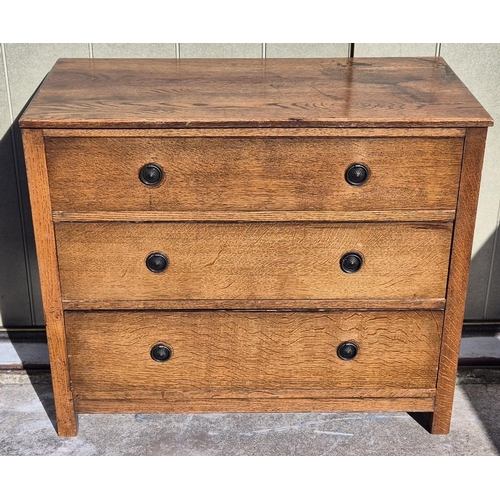 6328 - An early 1900's oak chest of three graduated drawers, with hand-cut dovetail joints. Dimensions(cm) ... 