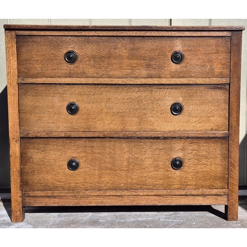 6328 - An early 1900's oak chest of three graduated drawers, with hand-cut dovetail joints. Dimensions(cm) ... 