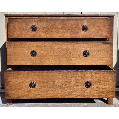 6328 - An early 1900's oak chest of three graduated drawers, with hand-cut dovetail joints. Dimensions(cm) ... 