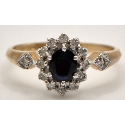 6337 - A hallmarked 9ct gold & sapphire, diamond engagement ring. Size L.