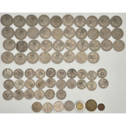 6340 - A collection of pre decimal shillings & two shillings  from 1940's-60's, together with a small quant... 